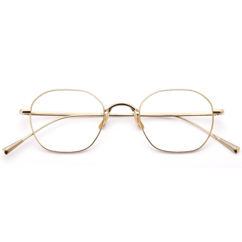 Muzz Unisex Full Rim Polygonal Square Titanium Frame Eyeglasses 8056 Full Rim Muzz Gold