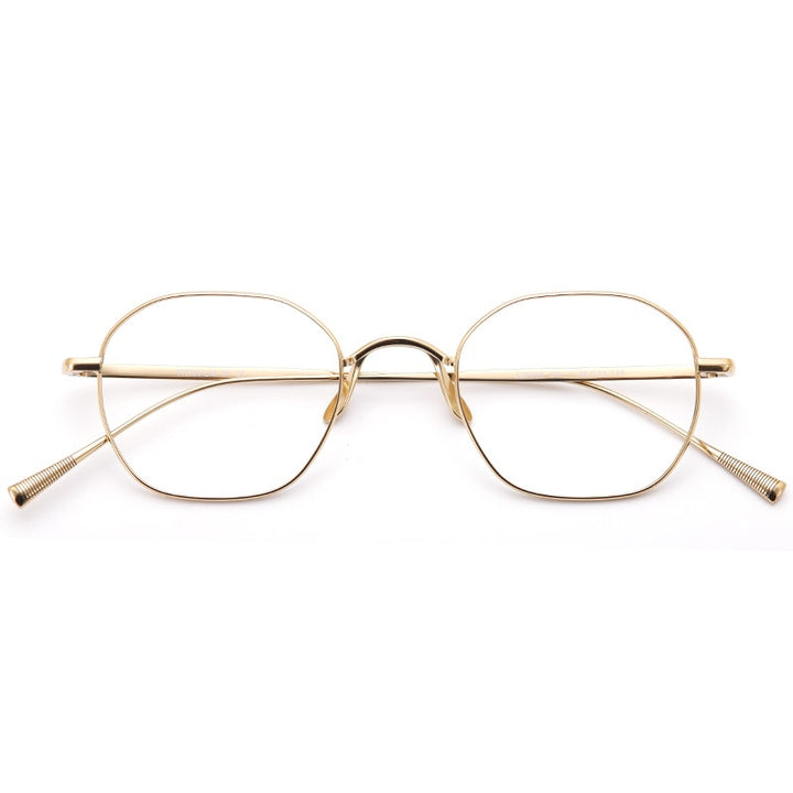 Muzz Unisex Full Rim Polygonal Square Titanium Frame Eyeglasses 8056 Full Rim Muzz Gold