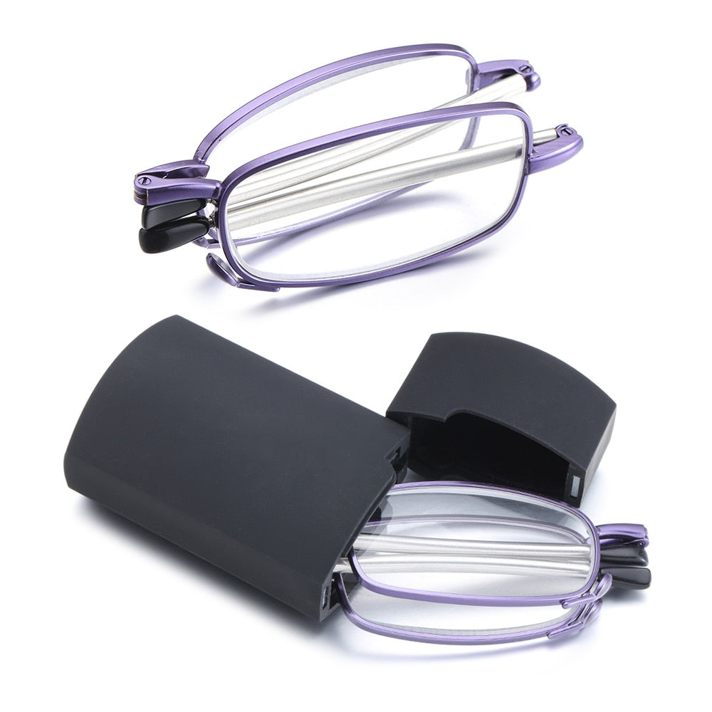 Gootrades Unisex Full Rim Square Alloy Foldable Reading Glasses 5923 Reading Glasses Gootrades +100 Purple