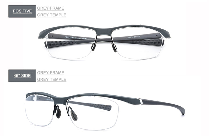 Hdcrafter Men's Semi Rim Rectangle TR 90 Sports Frame Eyeglasses 7027 Full Rim Hdcrafter Eyeglasses