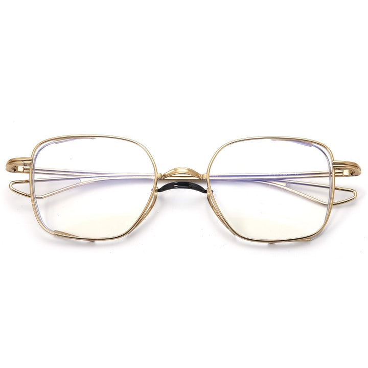 Muzz Unisex Full Rim Square Titanium Frame Eyeglasses T7024 Full Rim Muzz Gold