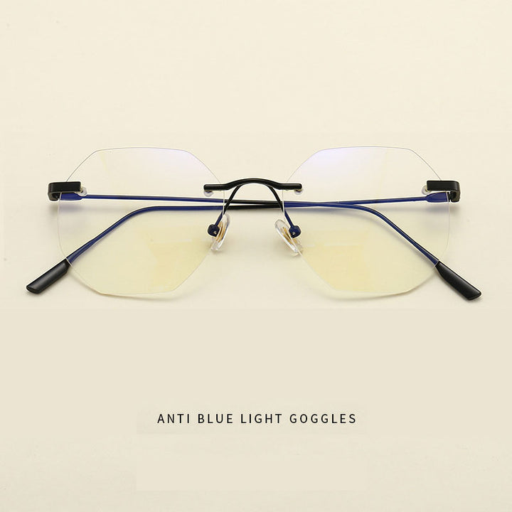 Hotony Men's Rimless Polygon Alloy Frame Spring Hinge Eyeglasses 6213 Rimless Hotony