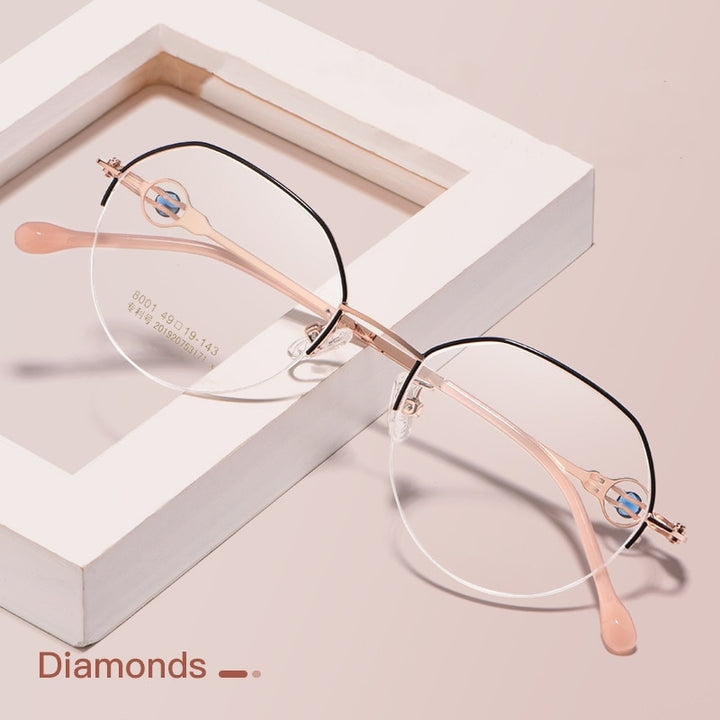 Yimaruili Unisex Semi Rim Alloy Frame Eyeglasses 8001Z Semi Rim Yimaruili Eyeglasses