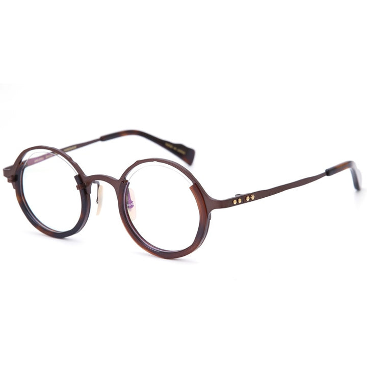 Muzz Unisex Full Rim Round IP Titanium Acetate Hand Crafted Frame Eyeglasses 0053 Full Rim Muzz Coffee