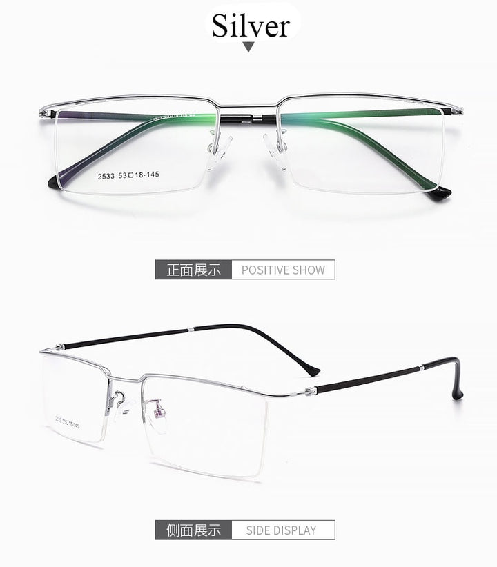 Bclear Men's Semi Rim Square Titanium Alloy Eyeglasses Sc2533 Semi Rim Bclear