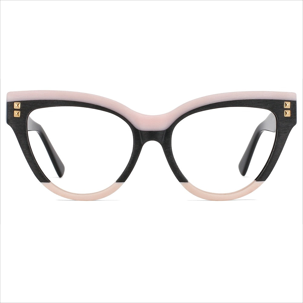 CCspace Unisex Full Rim Oversized Cat Eye Acetate Frame Eyeglasses 49795 Full Rim CCspace Pink