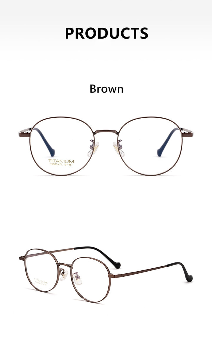 Yimaruili Men's Full Rim Round β Titanium Frame Eyeglasses T3933 Full Rim Yimaruili Eyeglasses