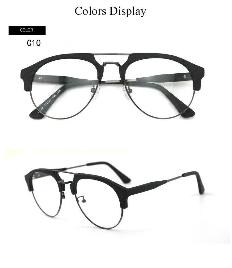 Hdcrafter Men's Full Rim Round Double Bridge Wood Metal Frame Eyeglasses 15144 Full Rim Hdcrafter Eyeglasses