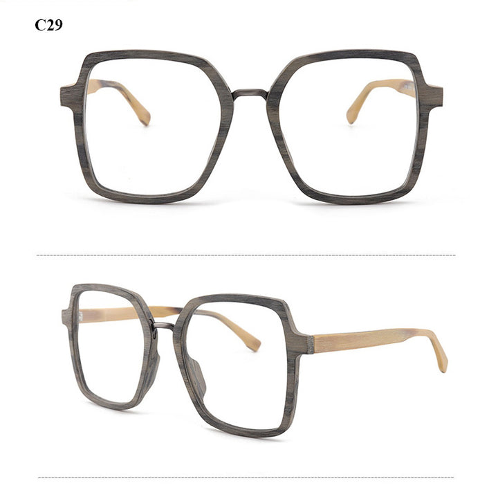 Hdcrafter Unisex Full Rim Polygonal Wood Frame Eyeglasses 6109 Full Rim Hdcrafter Eyeglasses