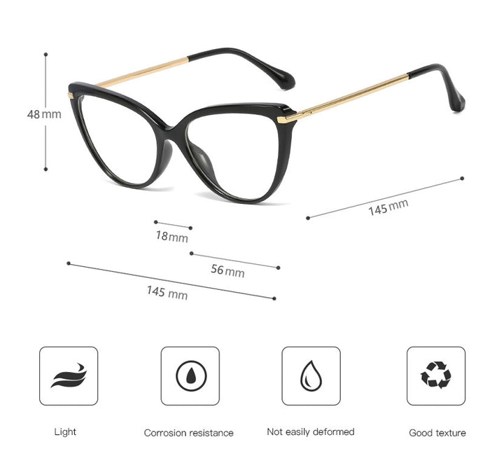 CCspace Unisex Full Rim Cat Eye Tr90 Titanium Frame Eyeglasses 45963 Full Rim CCspace