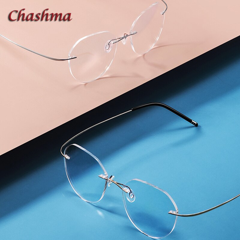 Chashma Ochki Unisex Rimless Round Titanium Eyeglasses 8151 Rimless Chashma Ochki