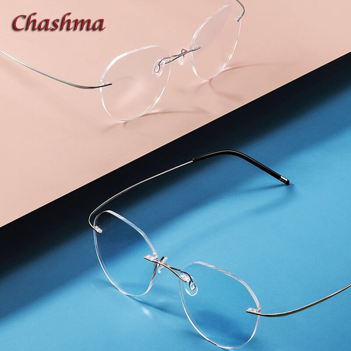 Chashma Ochki Unisex Rimless Round Titanium Eyeglasses 8151 Rimless Chashma Ochki