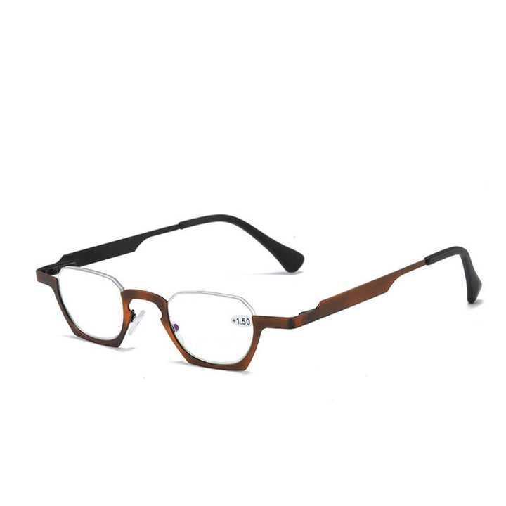 Yujo Unisex Semi Rim Bottom Square Alloy Reading Glasses Y038 Reading Glasses Yujo