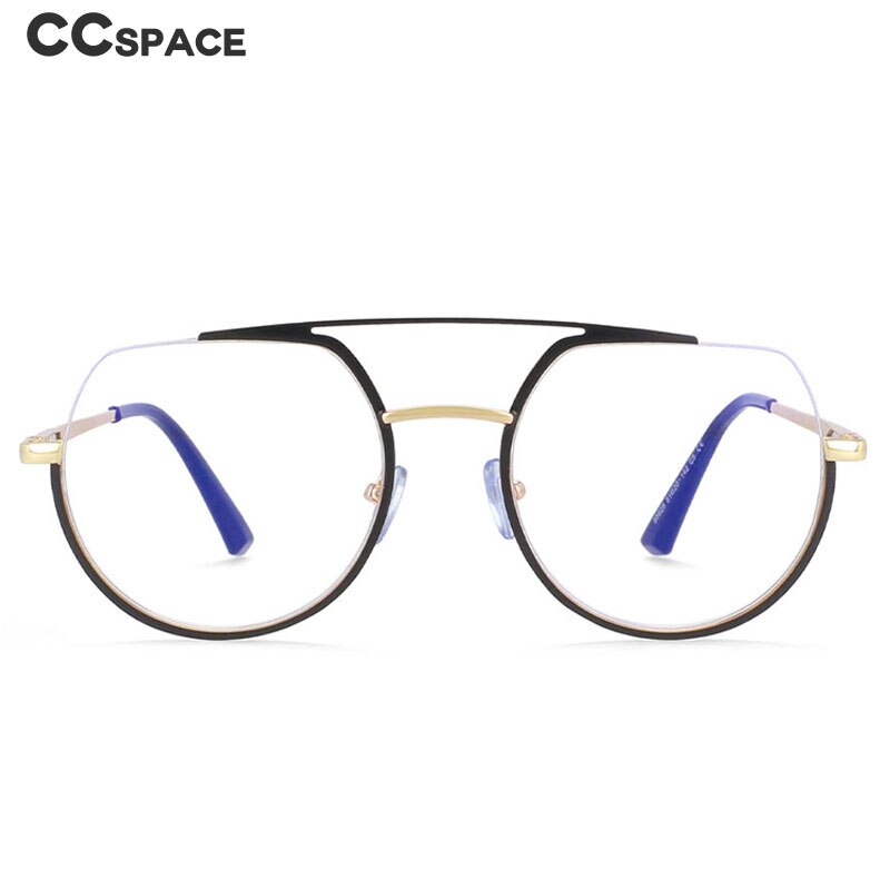 CCspace Unisex Semi Rim Oversized Round Double Bridge Alloy Eyeglasses 54071 Semi Rim CCspace