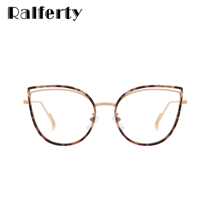 Ralferty Metallic Eyeglass Frame Women Computer Anti Blue Light Glasses Full Rim Ralferty