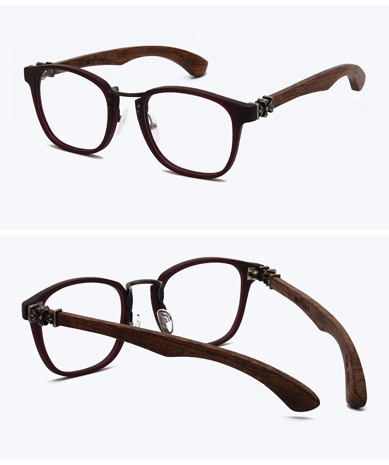 Hdcrafter Unisex Full Rim Round Wood Temple Eyeglasses 7473d Full Rim Hdcrafter Eyeglasses