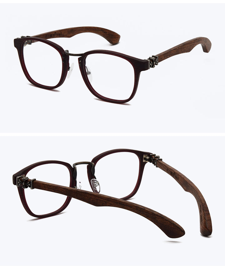 Hdcrafter Unisex Full Rim Round Wood Temple Eyeglasses 7473d Full Rim Hdcrafter Eyeglasses