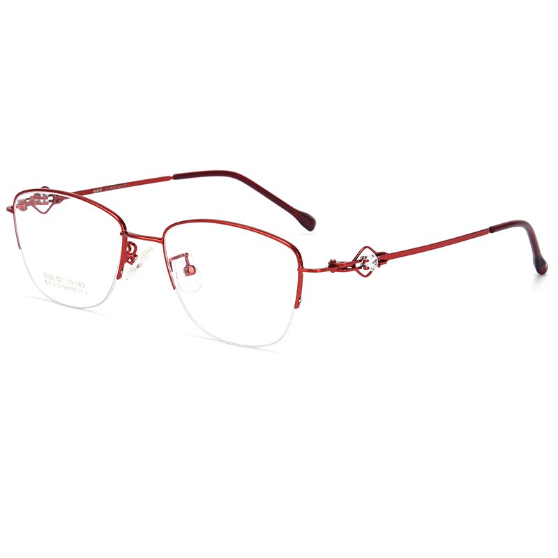 Women's Semi Rim Cat Eye Alloy Eyeglasses Hollow Temple Gm8022 Semi Rim Bclear Red