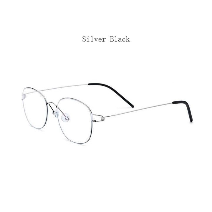 Hdcrafter Unisex Full Rim Round Titanium Screwless Frame Eyeglasses 28618 Full Rim Hdcrafter Eyeglasses Silver Black
