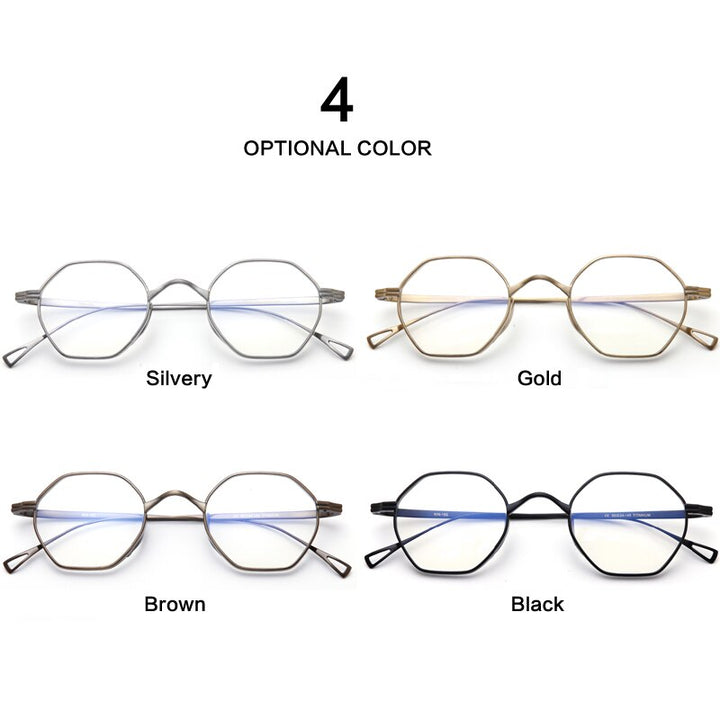 Muzz Unisex Full Rim Polygon Round Titanium Frame Eyeglasses 152 Full Rim Muzz