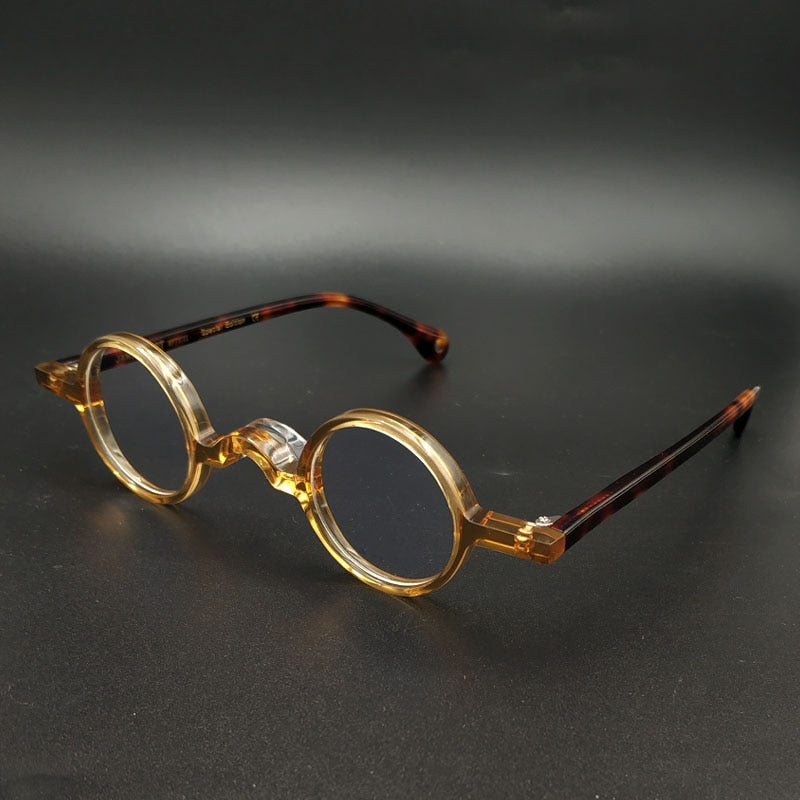 Yujo Unisex Full Rim Small Round 34mm Handcrafted Acetate Eyeglasses Full Rim Yujo
