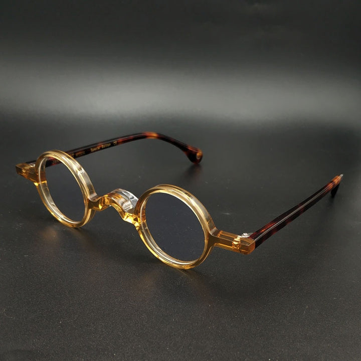 Yujo Unisex Full Rim Small Round 34mm Handcrafted Acetate Eyeglasses Full Rim Yujo