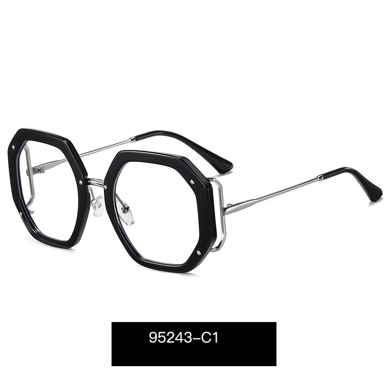 Hotony Women's Full Rim Polygonal Round TR 90 Resin Alloy Frame Eyeglasses 95243 Full Rim Hotony C1