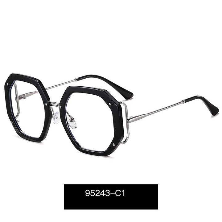 Hotony Women's Full Rim Polygonal Round TR 90 Resin Alloy Frame Eyeglasses 95243 Full Rim Hotony C1