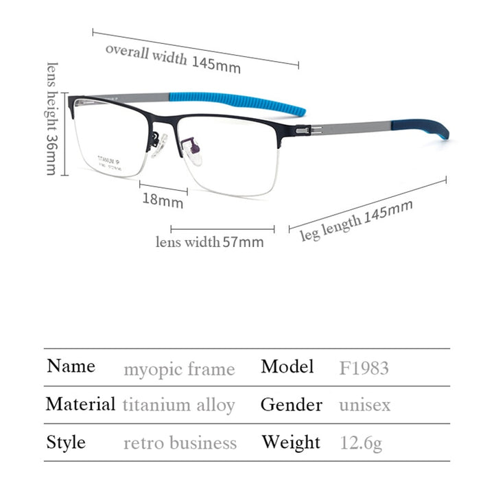 Hotochki Men's Semi Rim TitaniumAlloy IP Plated Frame Eyeglasses F1983 Semi Rim Hotochki