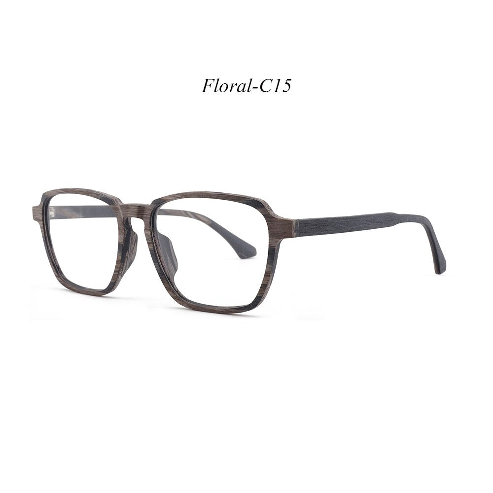 Hdcrafter Men's Full Rim Oversized Polygonal Square Wood Frame Eyeglasses 1694 Full Rim Hdcrafter Eyeglasses C15