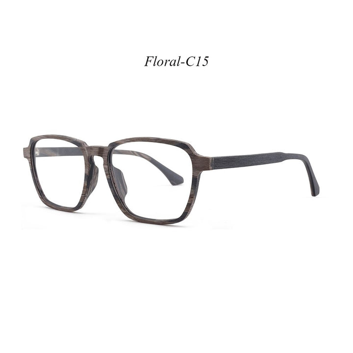 Hdcrafter Men's Full Rim Oversized Polygonal Square Wood Frame Eyeglasses 1694 Full Rim Hdcrafter Eyeglasses C15