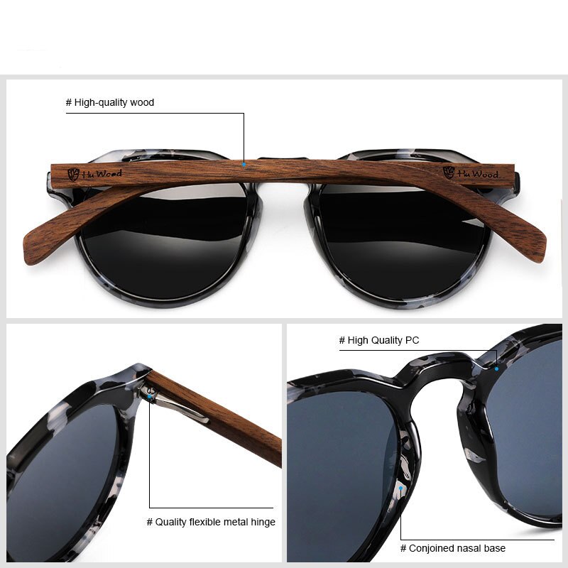 Yimaruili Unisex Full Rim Round Wood Frame HD Polarized Sunglasses 8048 Sunglasses Yimaruili Sunglasses   