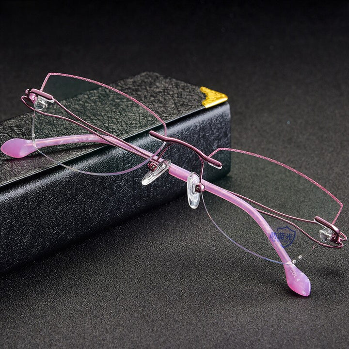 Reven Jate Women's Eyeglasses Titanium Rimless Diamond Cutting 2534 Rimless Reven Jate