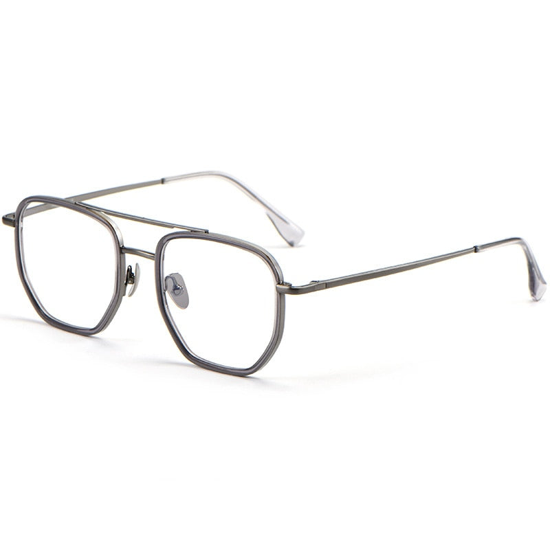 Yimaruili Unisex Full Rim Double Bridge β Titanium Frame Eyeglasses L1361 Full Rim Yimaruili Eyeglasses Gun