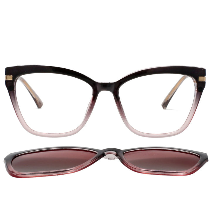 CCspace Unisex Full Rim Square Cat Eye Tr 90 Titanium Eyeglasses Clip On Sunglasses 53684 With Clip Ons CCspace Pink