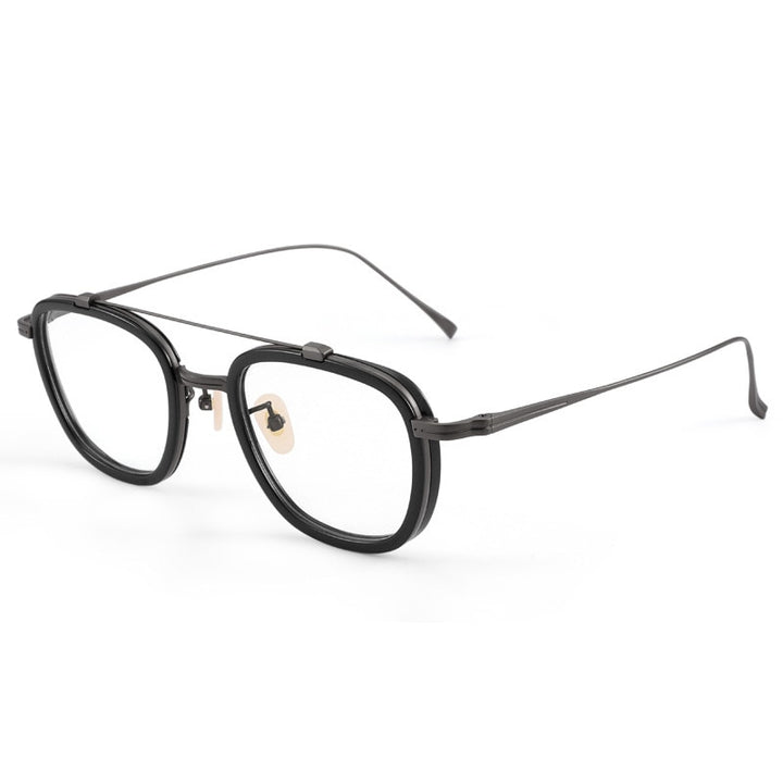 Muzz Men's Full Rim Square Polygonal Acetate Titanium Frame Eyeglasses M05209 Full Rim Muzz Black