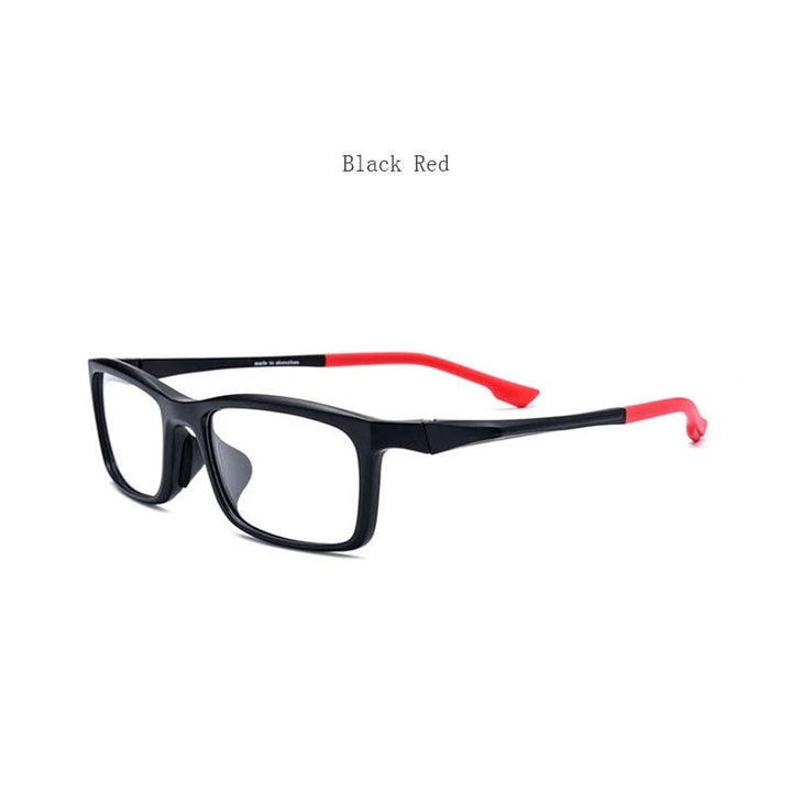 Hdcrafter Men's Full Rim TR 90 Titanium Rectangle Frame Sports Photochromic Custom Lens Eyeglasses 17209 Full Rim Hdcrafter Eyeglasses Black Red