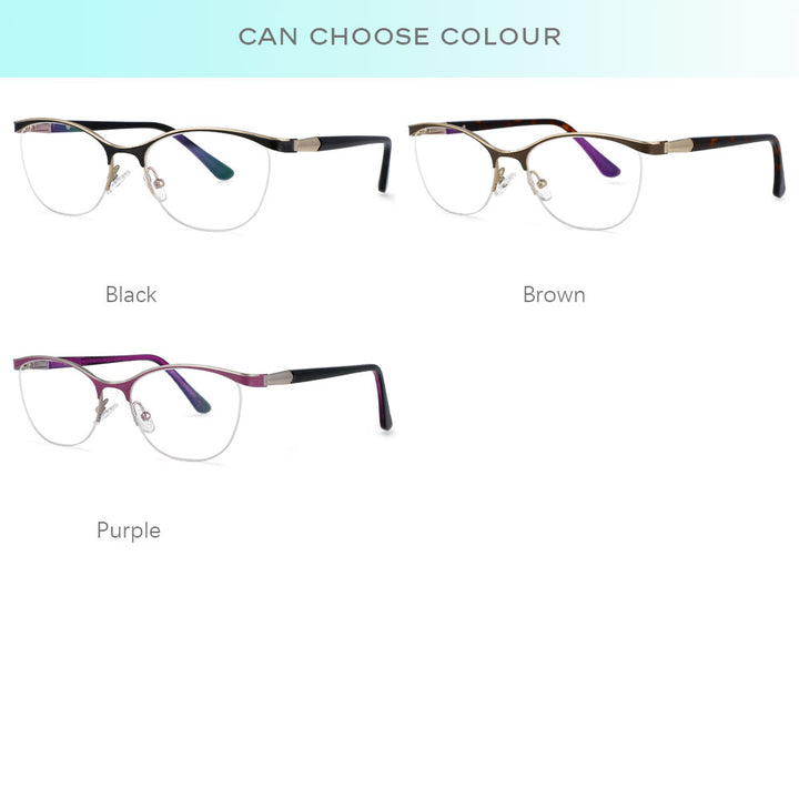 CCspace Women's Semi Rim Brow Line Cat Eye Alloy Acetate Frame Eyeglasses 53988 Semi Rim CCspace