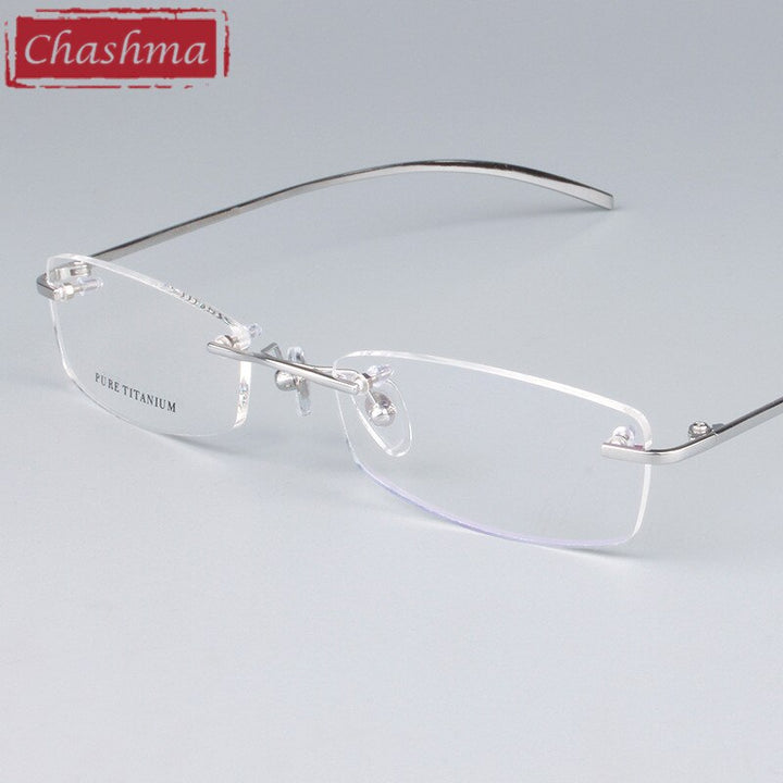 Chashma Ottica Unisex Rimless Rectangle Titanium Eyeglasses 1028 Rimless Chashma Ottica Silver