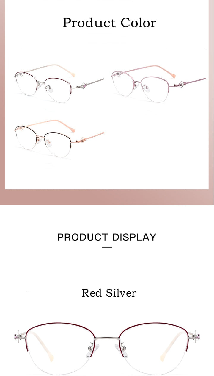 Yimaruili Women's Semi Rim Alloy Frame Eyeglasses 8025Z Semi Rim Yimaruili Eyeglasses
