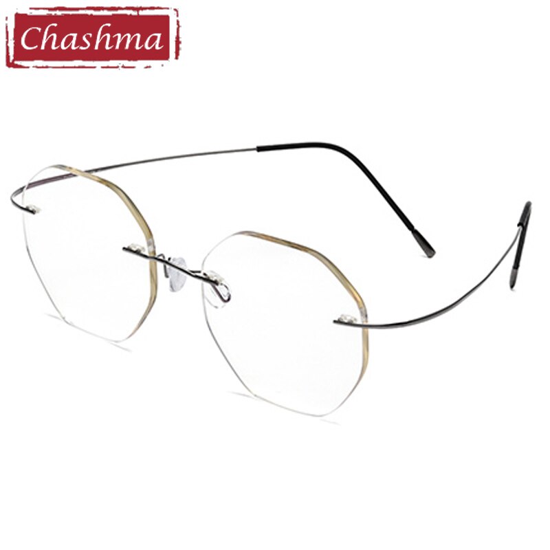 Chashma Ottica Unisex Rimless Octagon Polygon Titanium Eyeglasses 9017 Rimless Chashma Ottica Gray