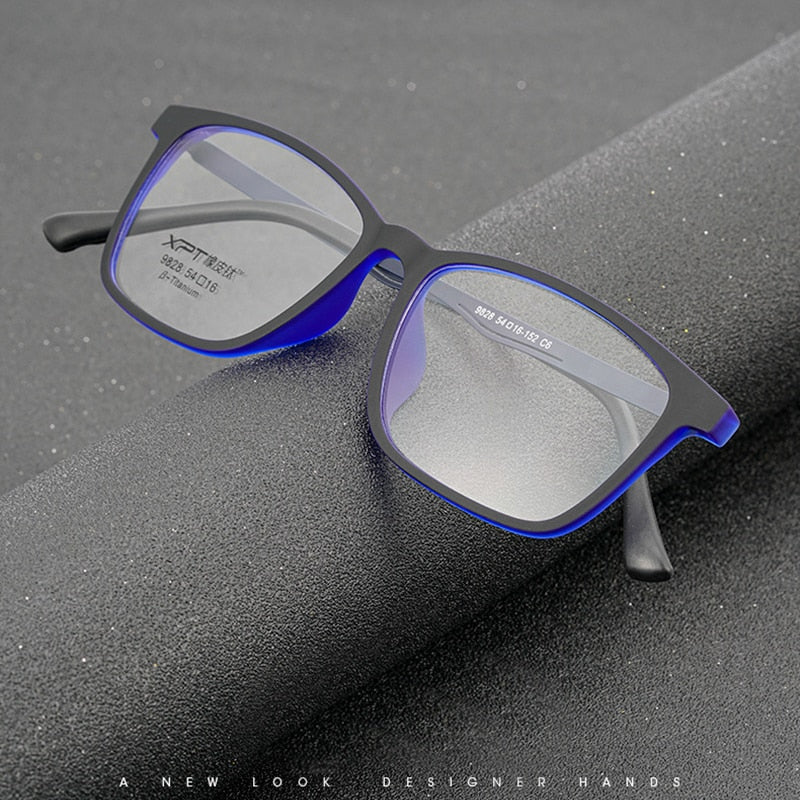 Hotony Unisex Full Rim Square TR 90 Resin B Titanium Frame Eyeglasses 9828 Full Rim Hotony