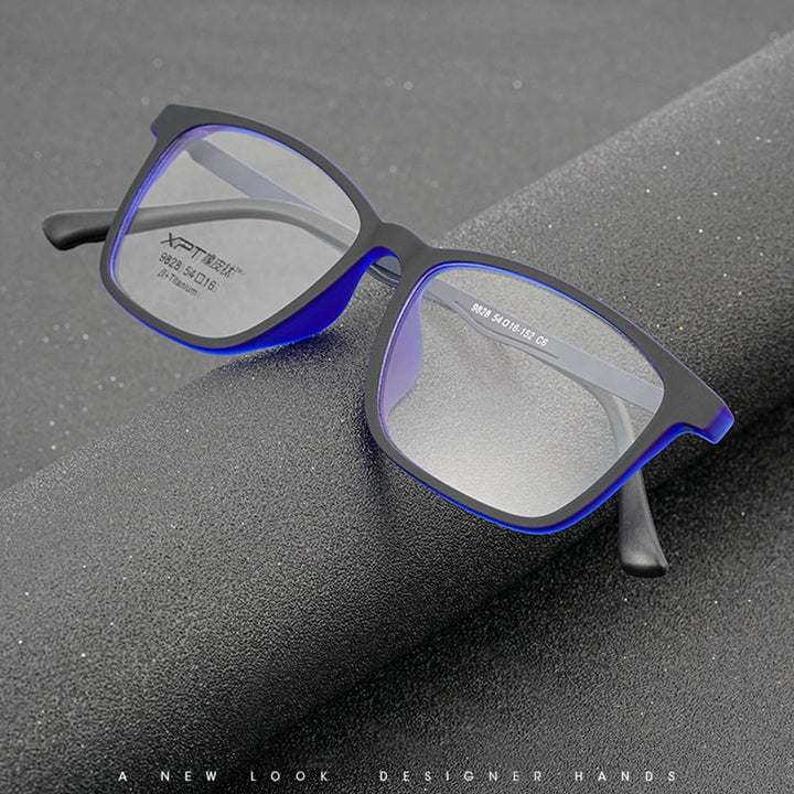 Hotony Unisex Full Rim Square TR 90 Resin B Titanium Frame Eyeglasses 9828 Full Rim Hotony