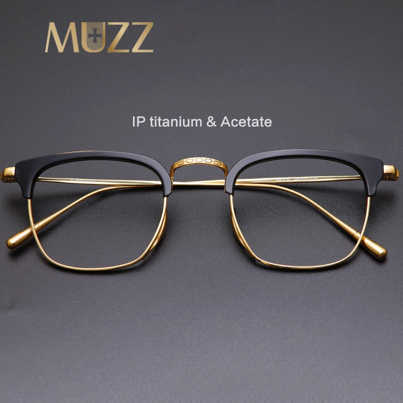 Muzz Men's Full Rim Square Titanium Acetate Frame Eyeglasses 1112 Full Rim Muzz