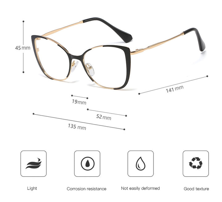 CCspace Unisex Semi Rim Cat Eye Alloy Frame Eyeglasses 45955 Semi Rim CCspace