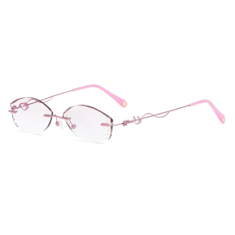 Women's Eyeglasses 88001 Alloy Rimless Diamond Cutting Rimless Zirosat pink  
