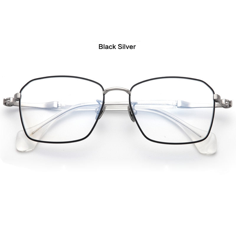 Muzz Unisex Full Rim Square Hand Crafted Titanium Acetate Frame Eyeglasses M1065 Full Rim Muzz Black Silver