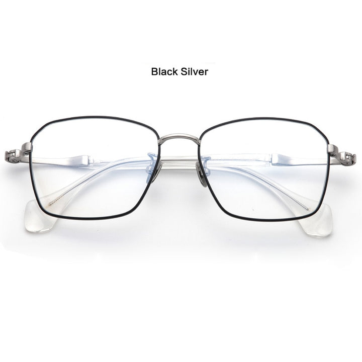 Muzz Unisex Full Rim Square Hand Crafted Titanium Acetate Frame Eyeglasses M1065 Full Rim Muzz Black Silver
