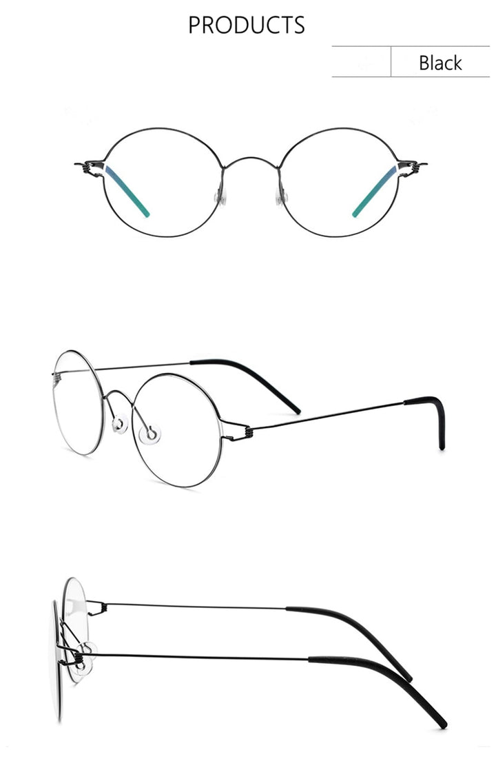Yimaruili Unisex Full Rim Screwless Titanium Alloy Round Frame Eyeglasses 28607 Full Rim Yimaruili Eyeglasses