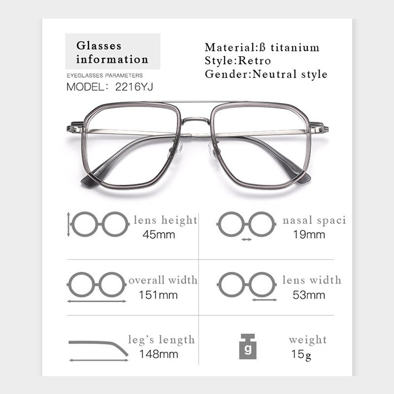 Hotochki Men's Full Rim Titanium Alloy IP Plated Frame Eyeglasses 2216yj Full Rim Hotochki